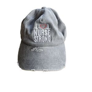 Nurse Strong Distressed Ball Cap Adjustable Gray With White Embroidered Letter